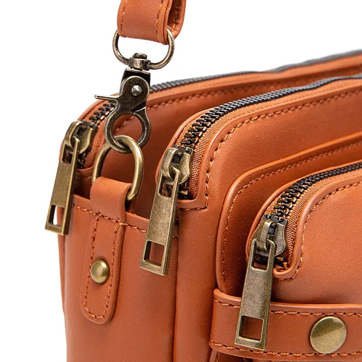 Emily Women's Three Layer Leather Zipper Crossbody Handbag