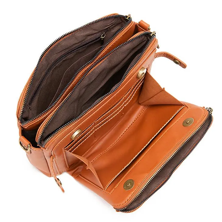 Emily Women's Three Layer Leather Zipper Crossbody Handbag