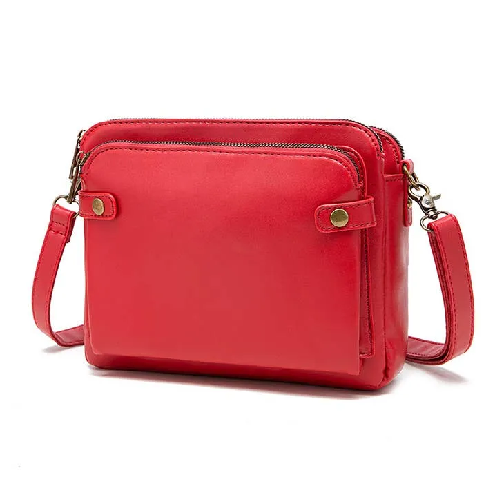 Emily Women's Three Layer Leather Zipper Crossbody Handbag