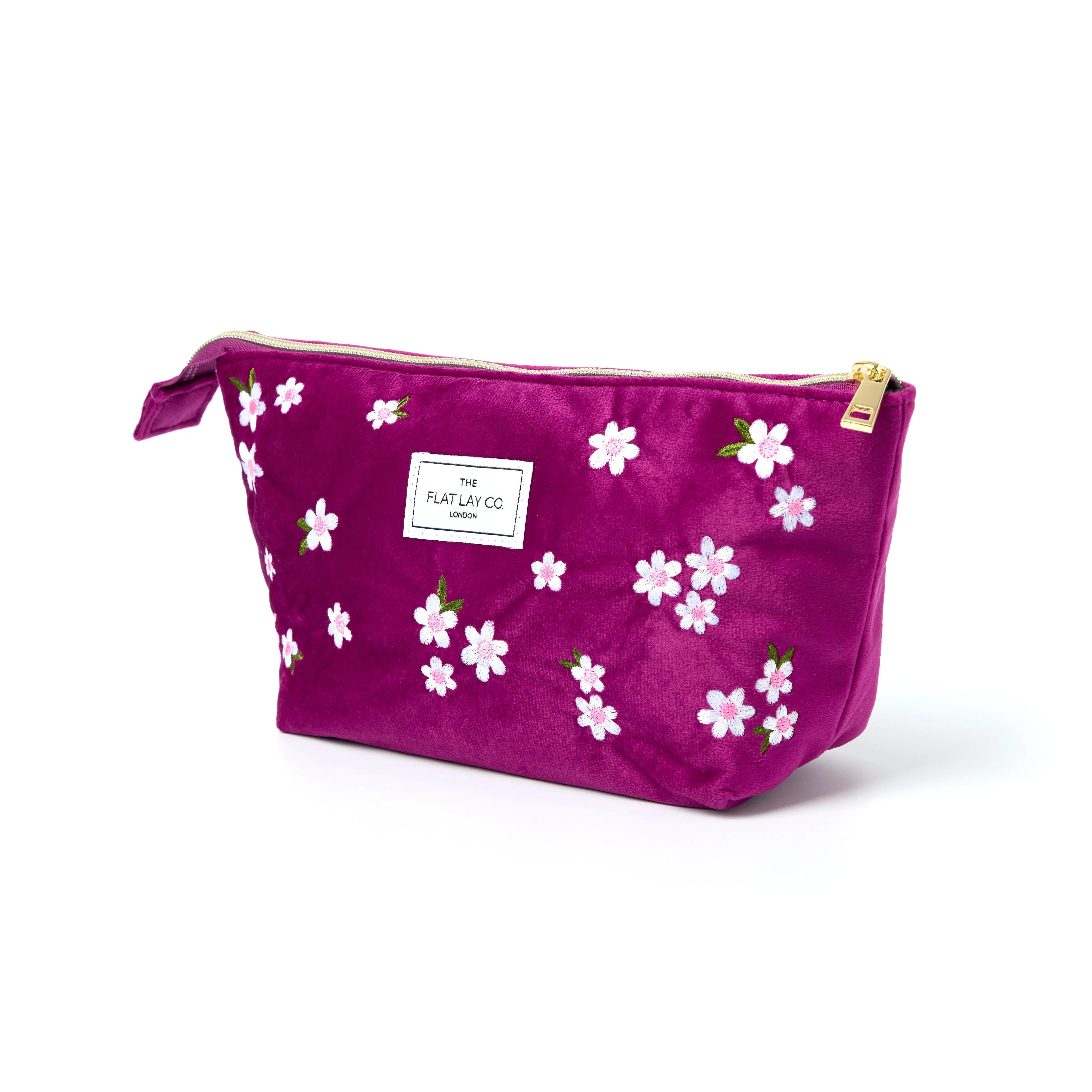 Essential Makeup Pouch - Plum Daisy Embroidered Velvet