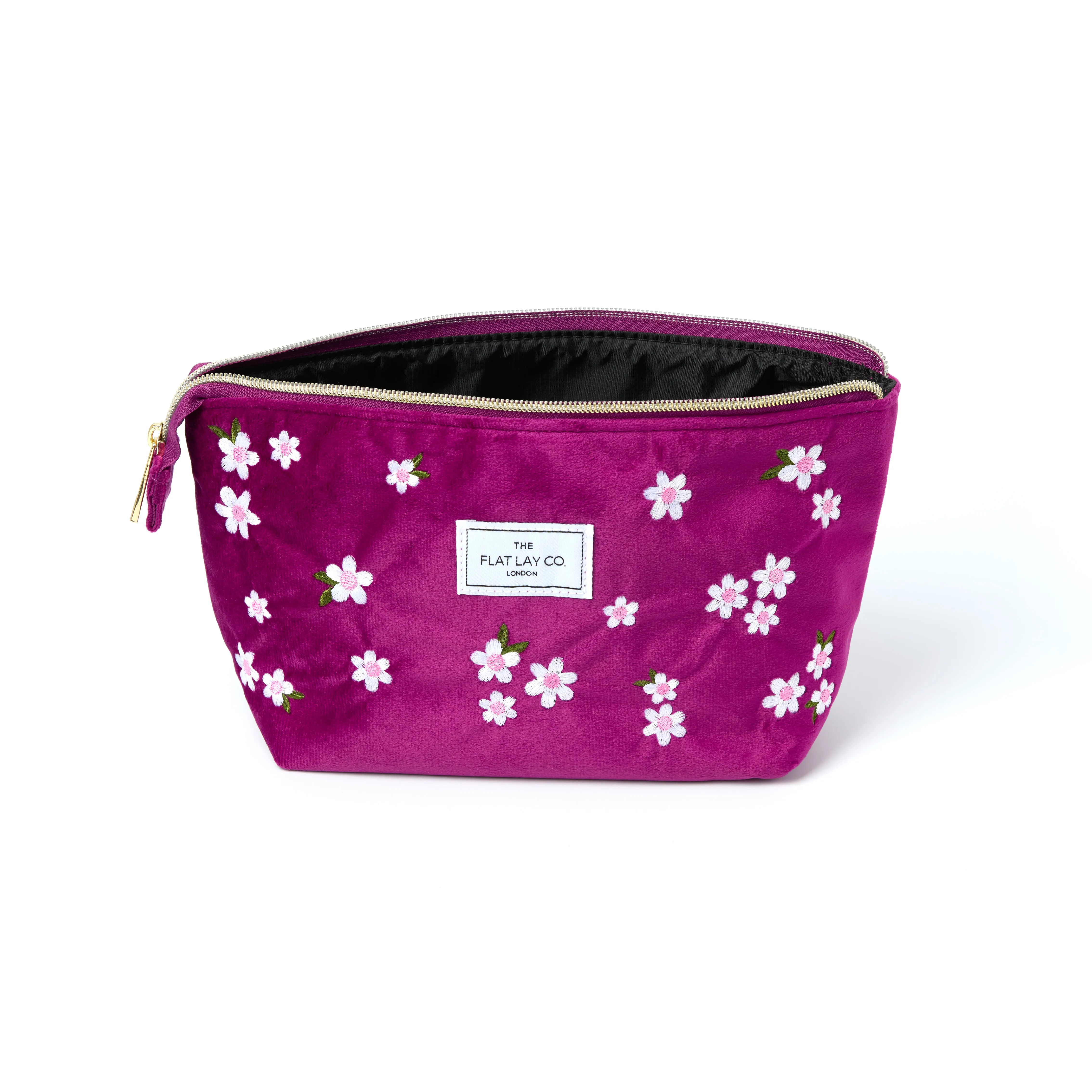 Essential Makeup Pouch - Plum Daisy Embroidered Velvet