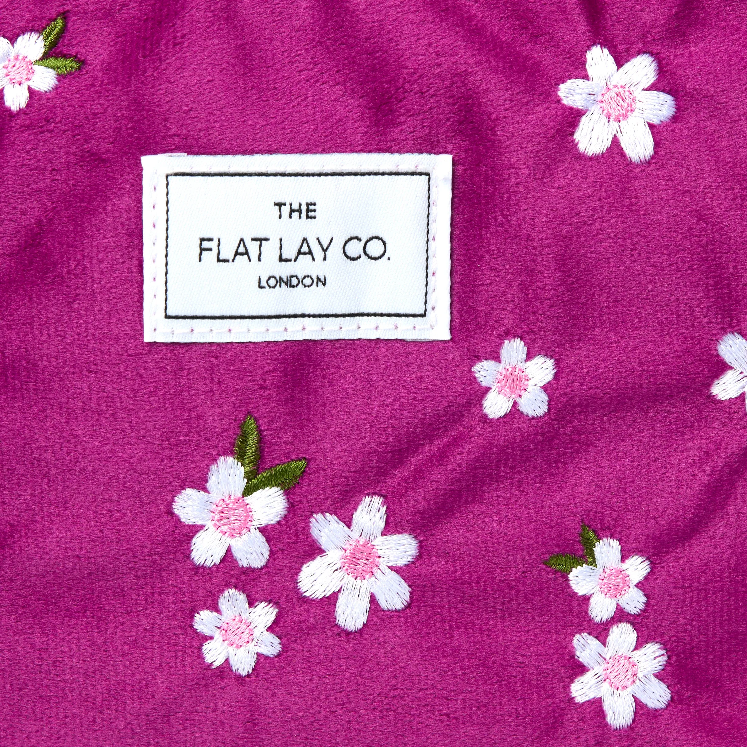 Essential Makeup Pouch - Plum Daisy Embroidered Velvet