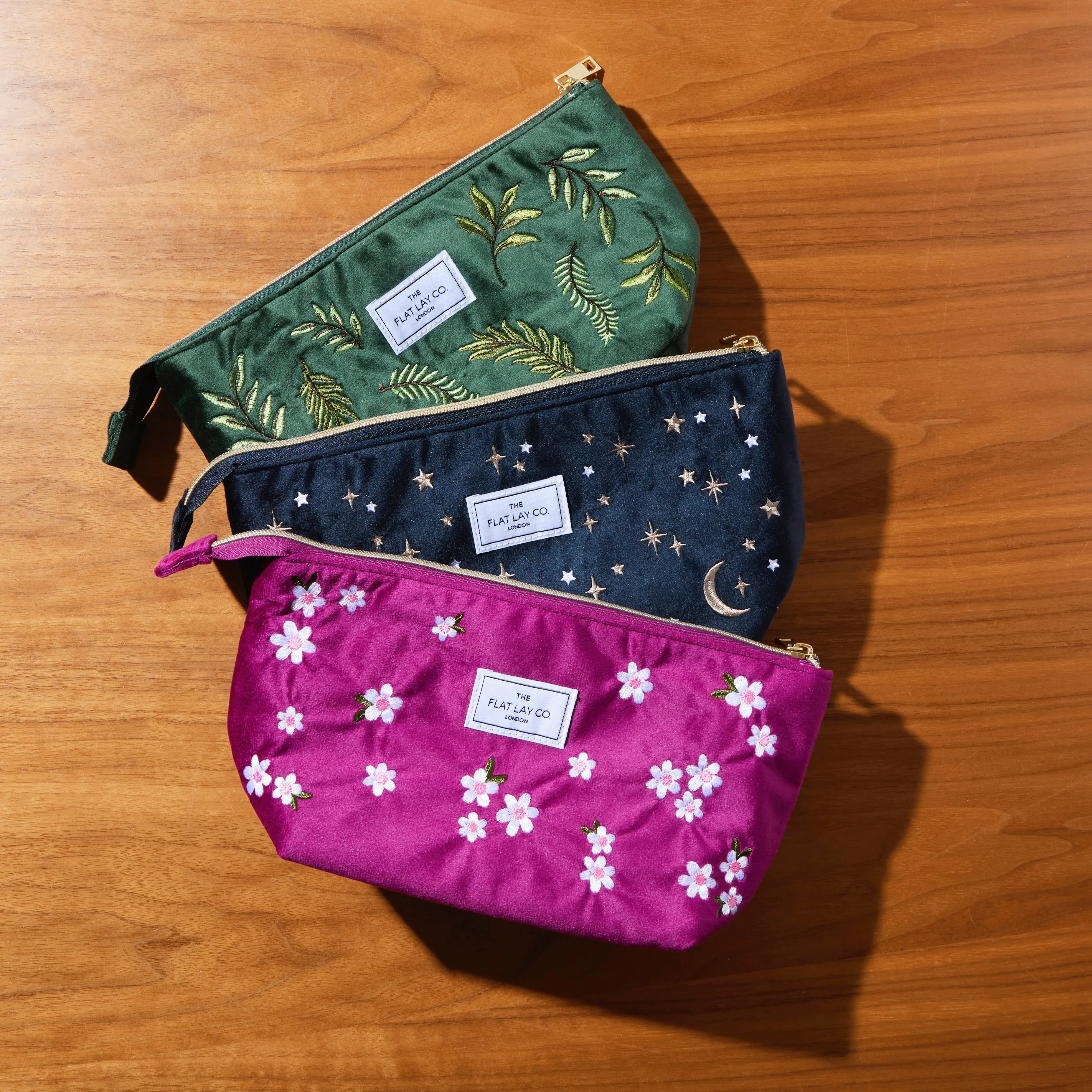 Essential Makeup Pouch - Plum Daisy Embroidered Velvet