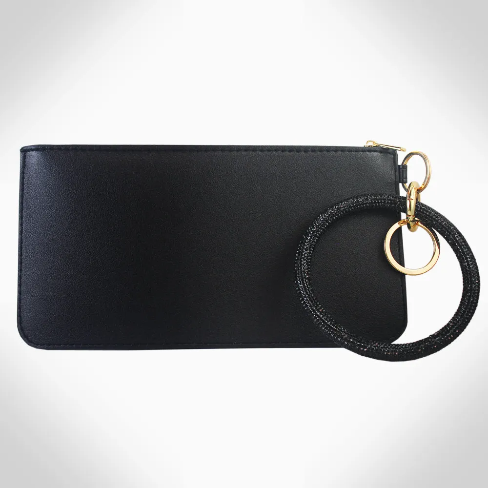 FAUX LEATHER POUCH BAG WITH KEYCHAIN BRACELET