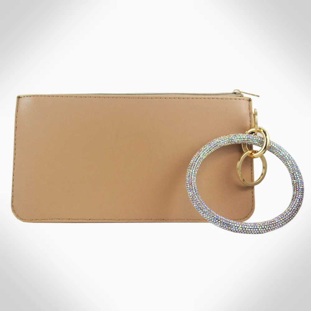 FAUX LEATHER POUCH BAG WITH KEYCHAIN BRACELET