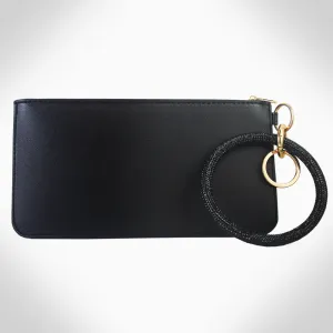 FAUX LEATHER POUCH BAG WITH KEYCHAIN BRACELET