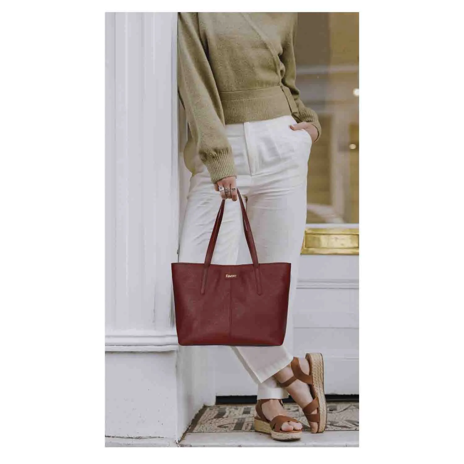 Favore Maroon Leather Structured Shoulder Bag