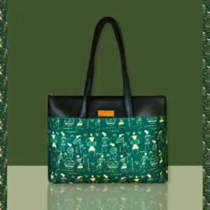 Green Warli Dance Tote Bag