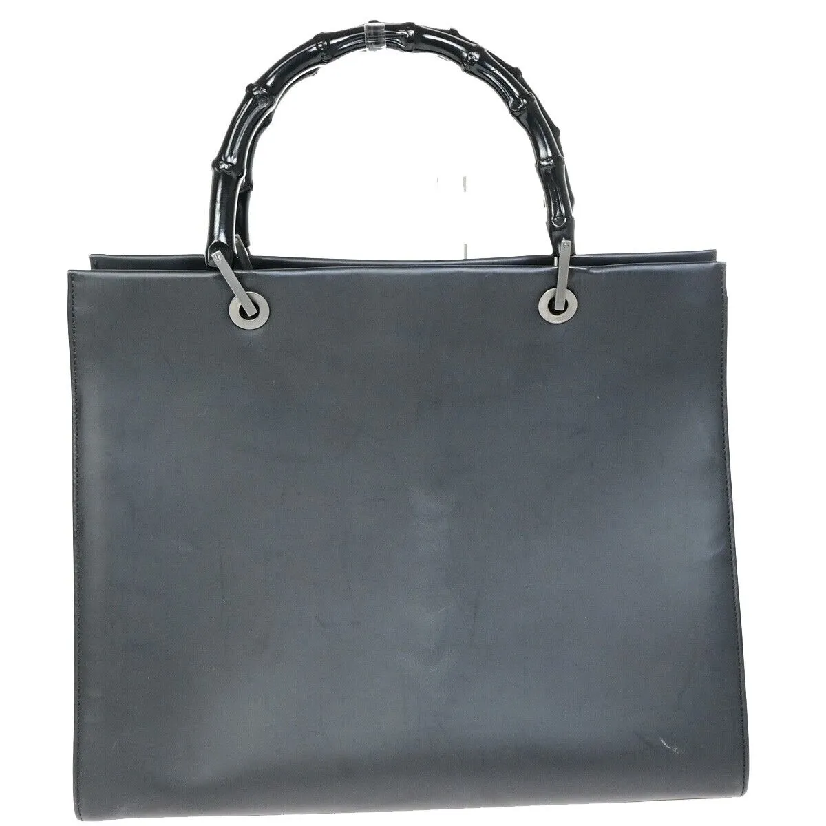 Gucci Logo Bamboo Hand Bag Tote Leather