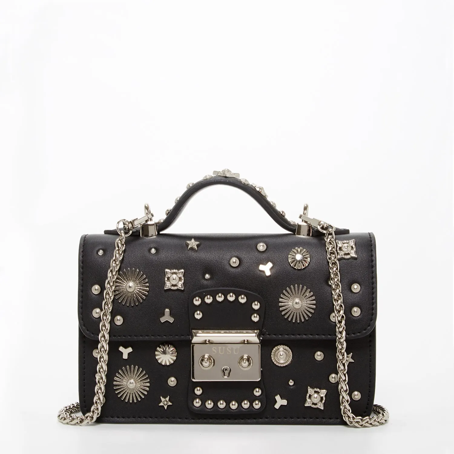 Hollywood Studded Leather Crossbody Black