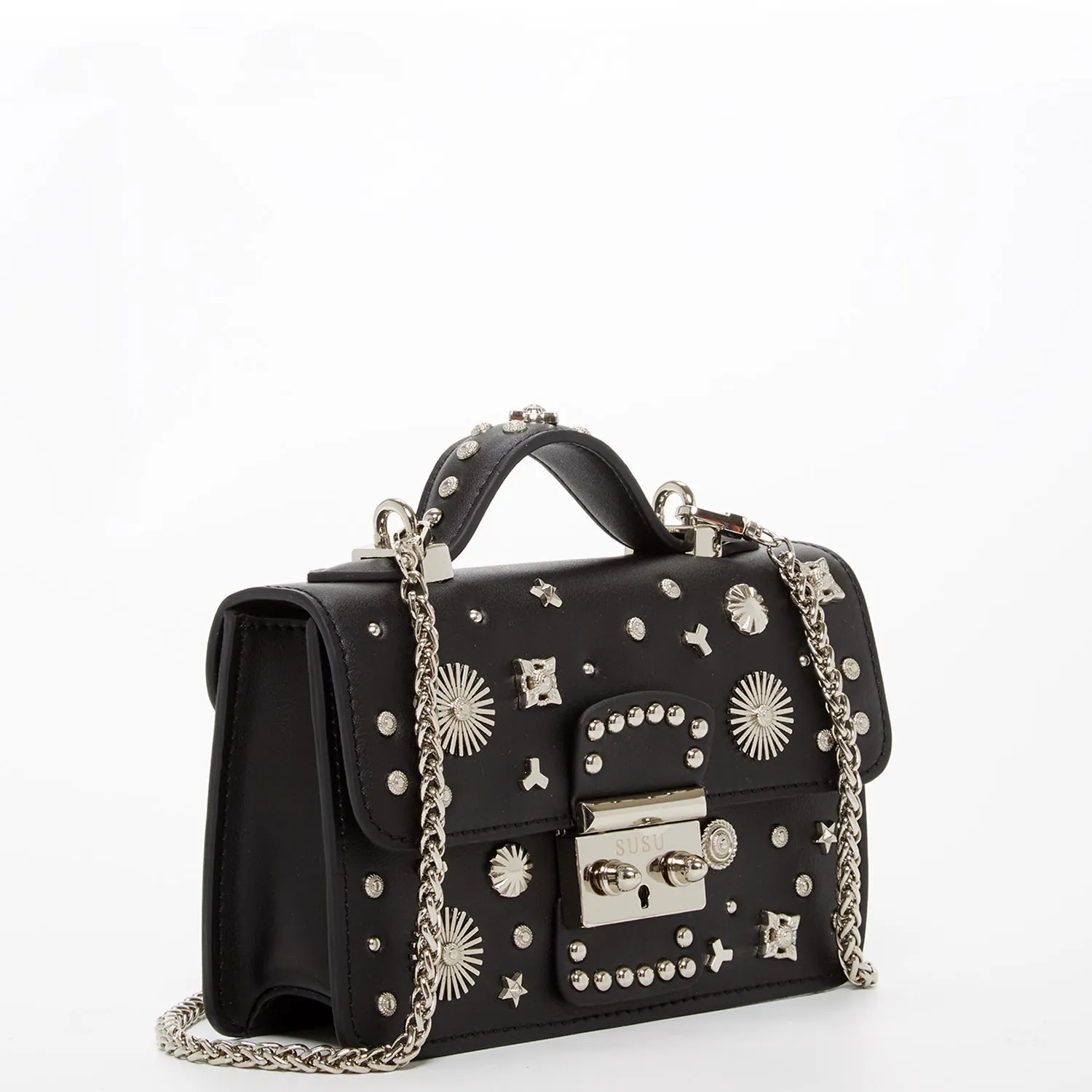 Hollywood Studded Leather Crossbody Black
