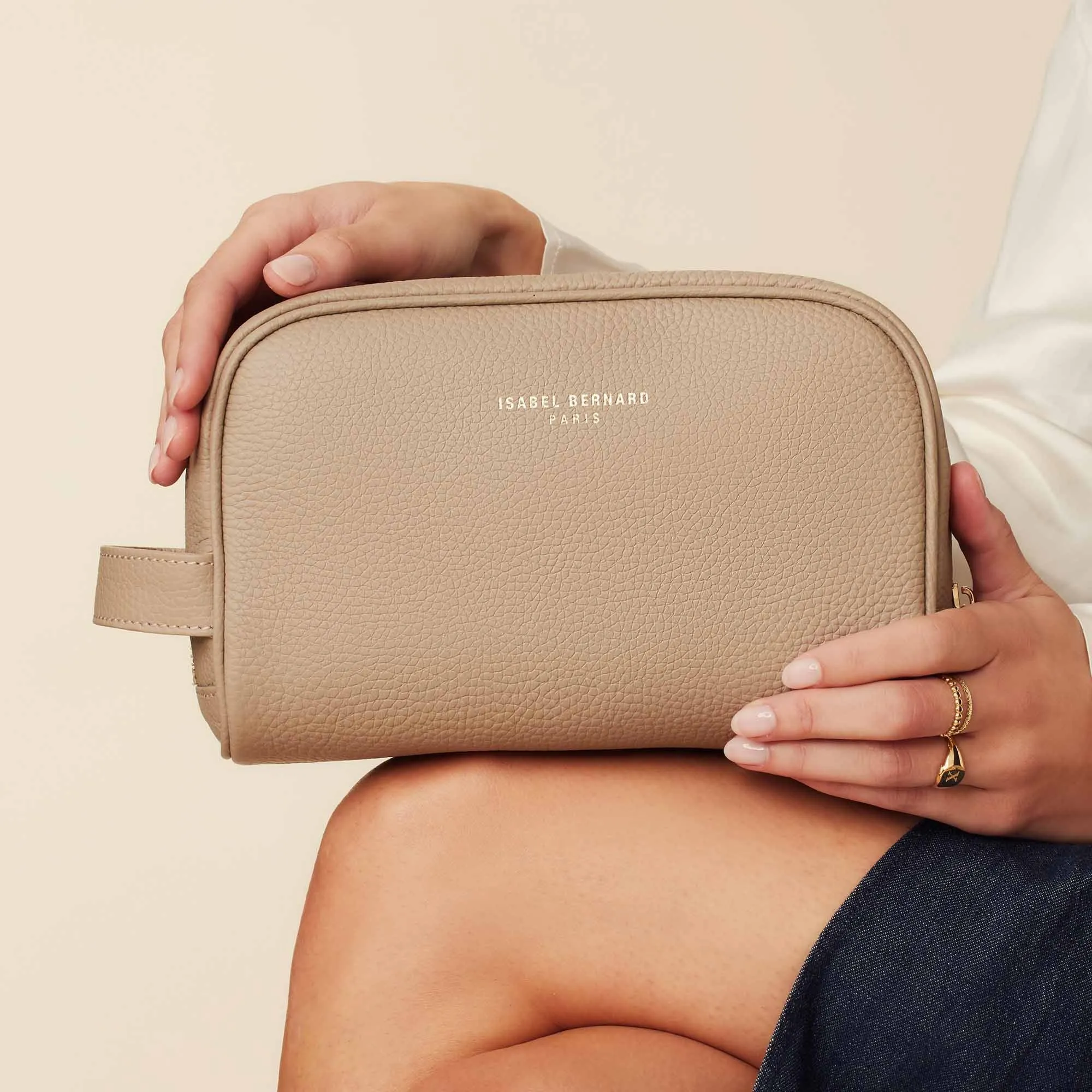 Honoré Blaize taupe calfskin leather toiletry bag