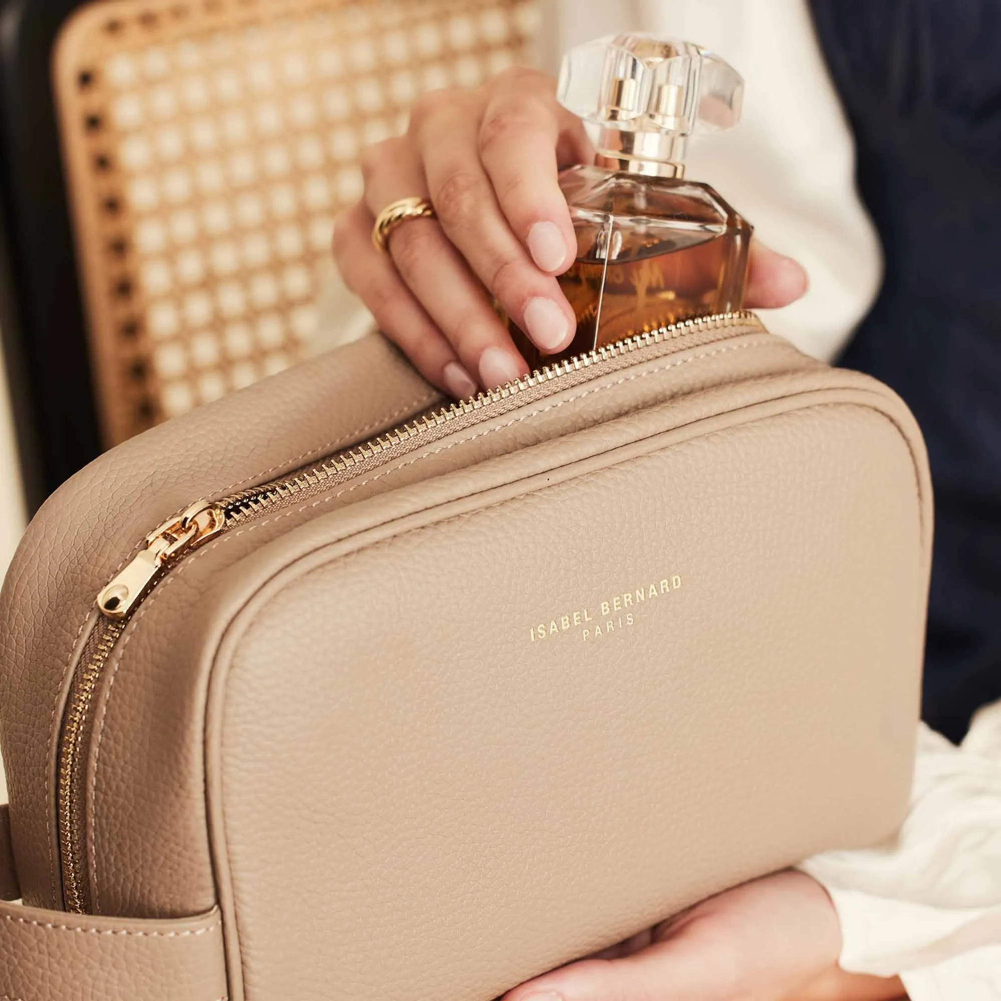 Honoré Blaize taupe calfskin leather toiletry bag