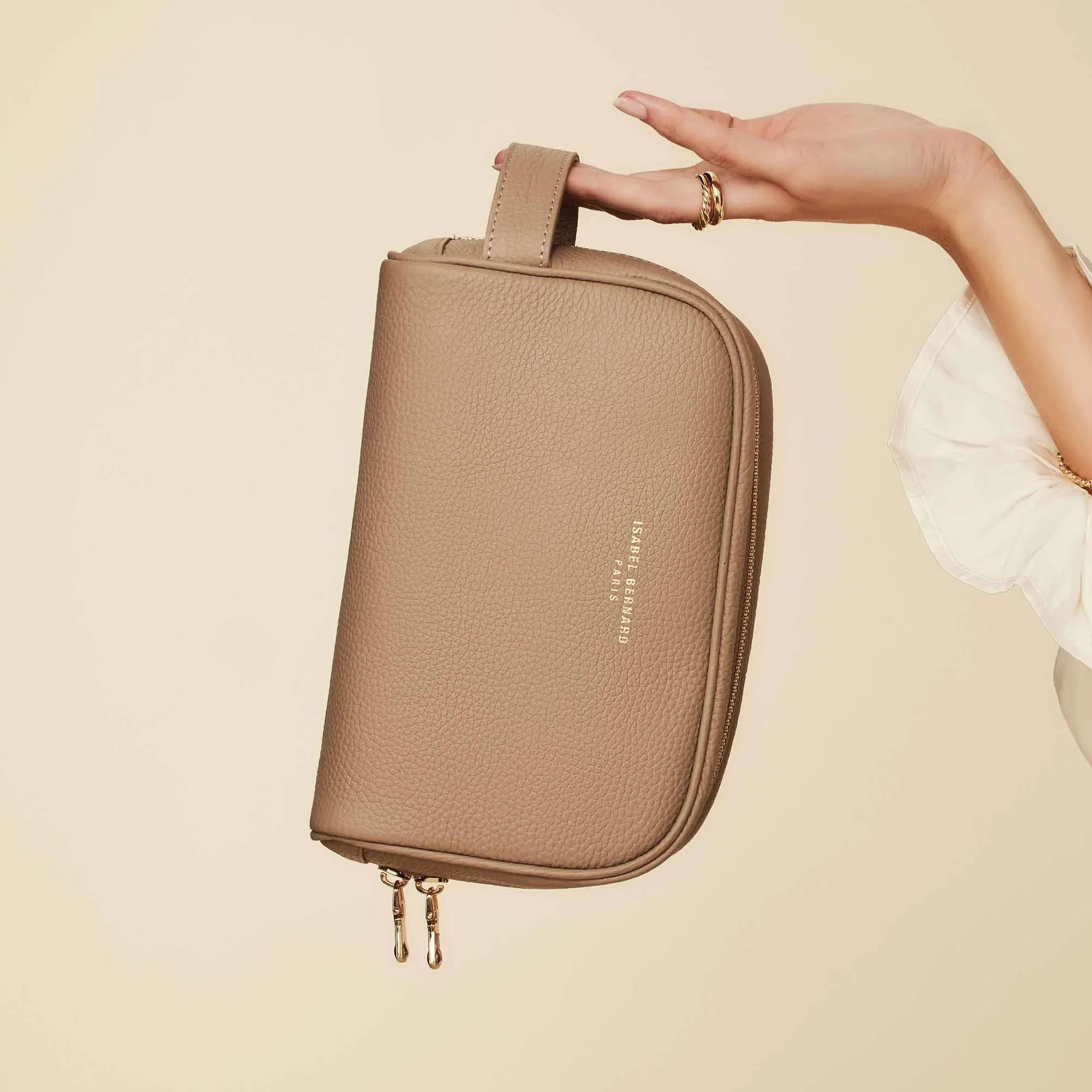 Honoré Blaize taupe calfskin leather toiletry bag