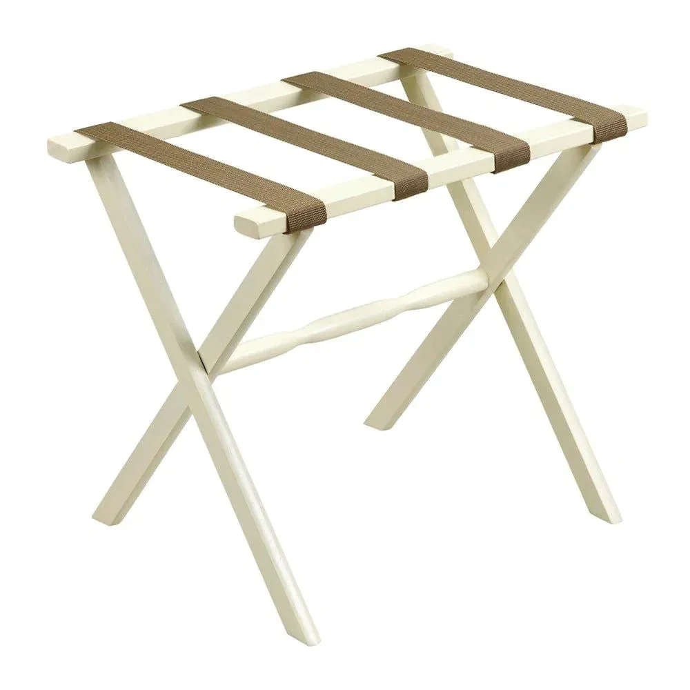 Ivory Straight Leg Luggage Rack with Beige Nylon Straps