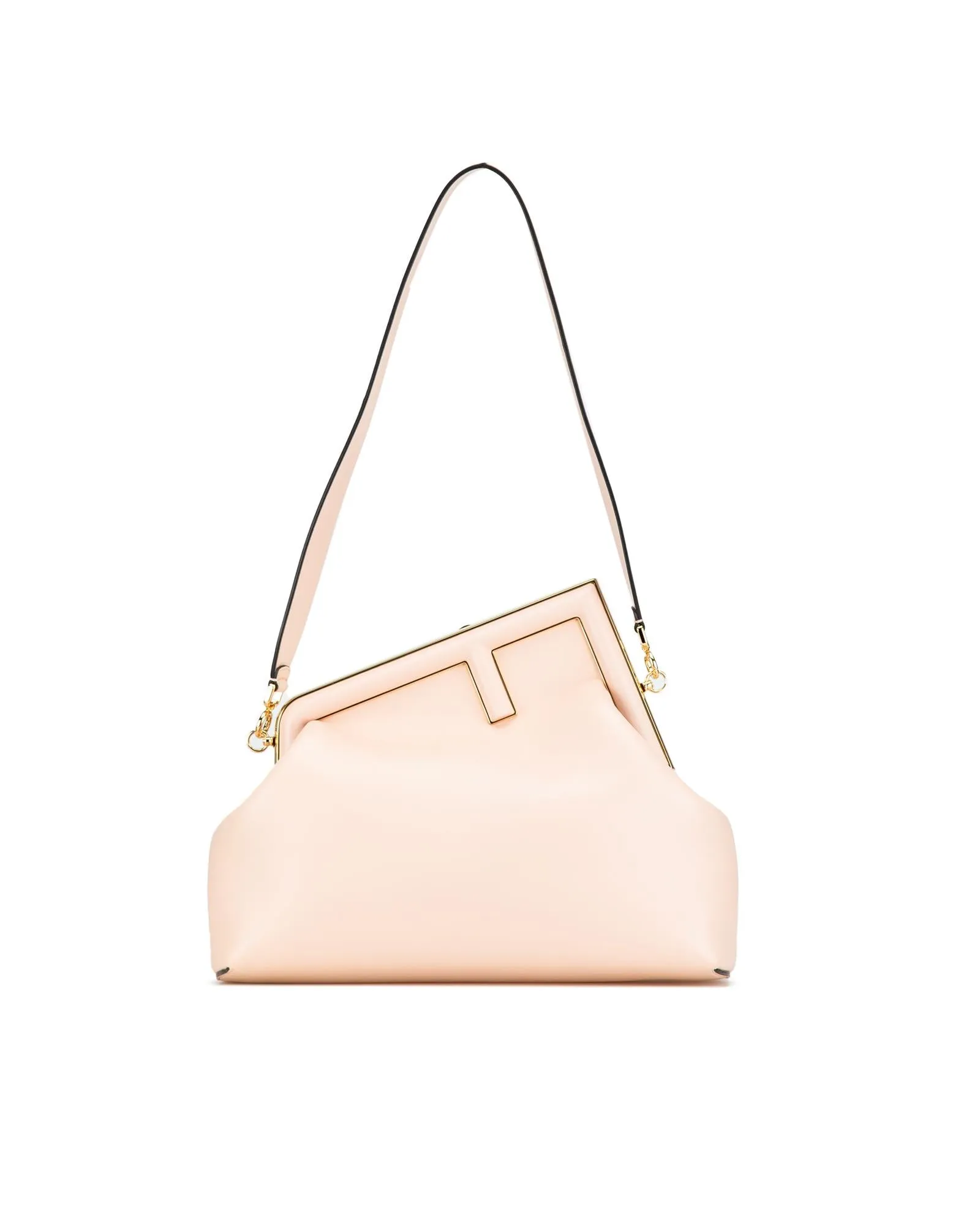 Leather Shoulder Bag with Detachable Strap and Clasp Closure
