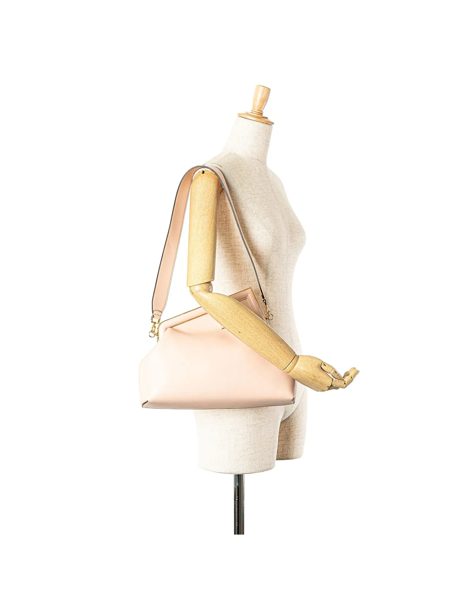 Leather Shoulder Bag with Detachable Strap and Clasp Closure