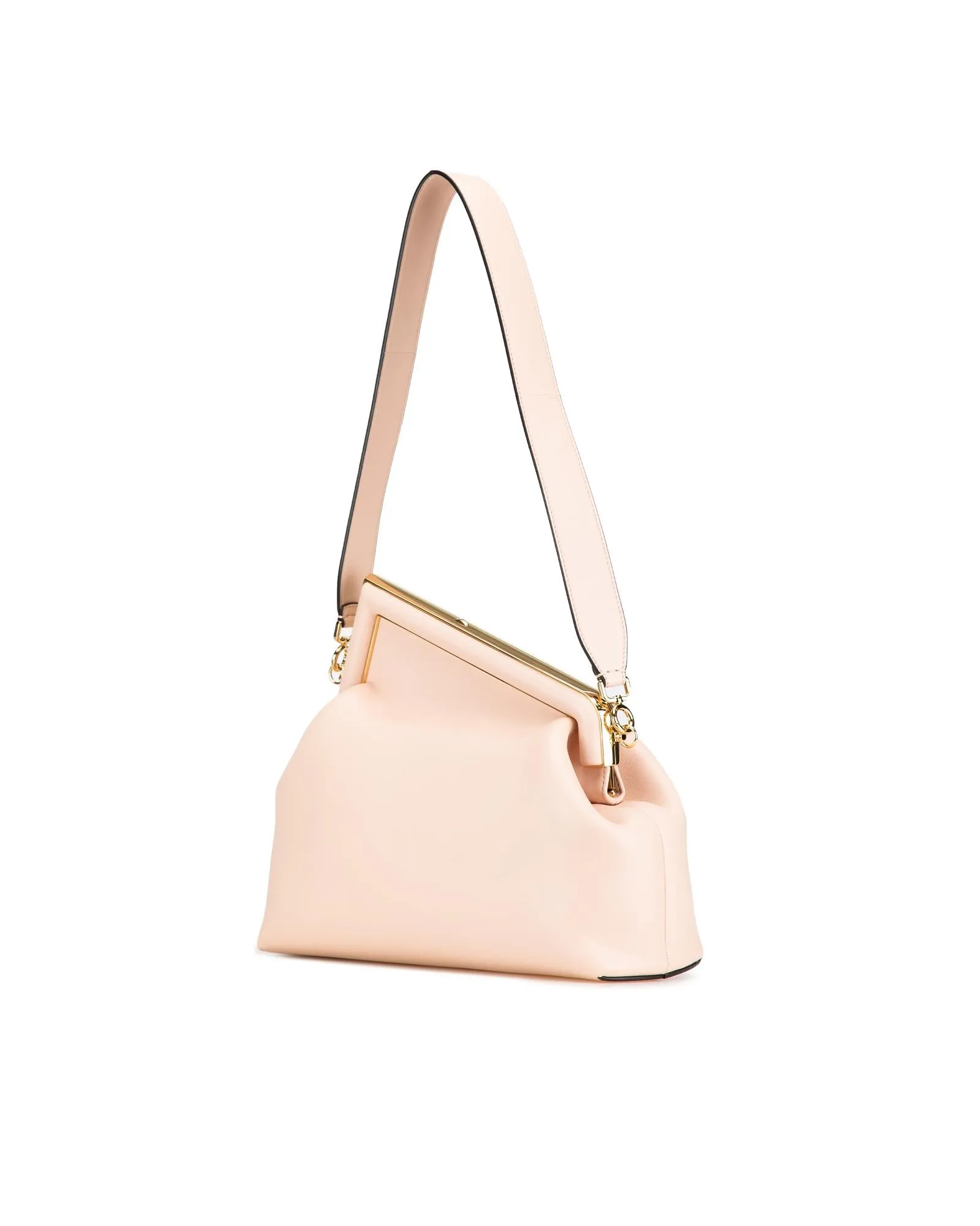 Leather Shoulder Bag with Detachable Strap and Clasp Closure