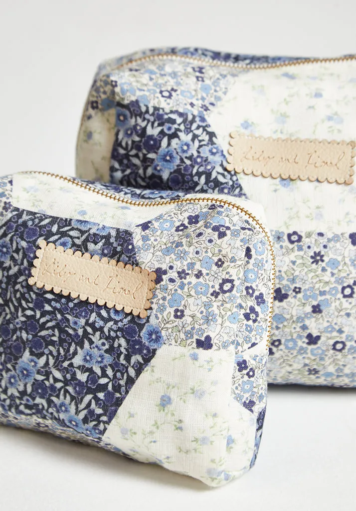 Maya Aster Print Patchwork Cosmetic Bag In Blue