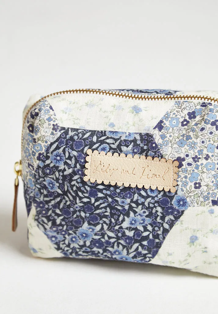 Maya Aster Print Patchwork Cosmetic Bag In Blue