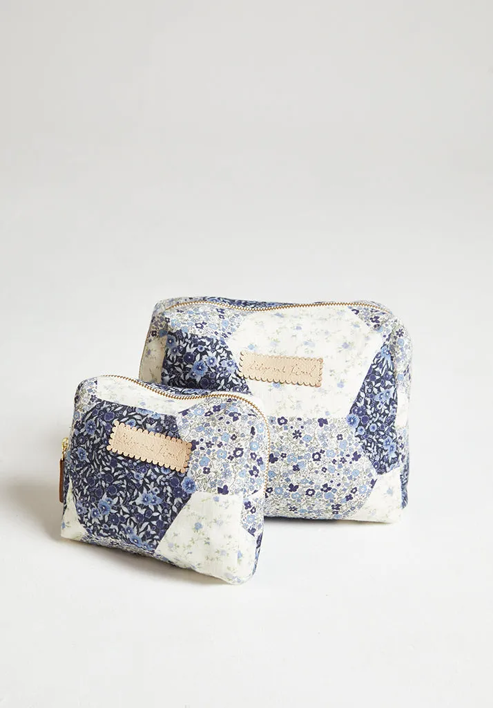 Maya Aster Print Patchwork Cosmetic Bag In Blue