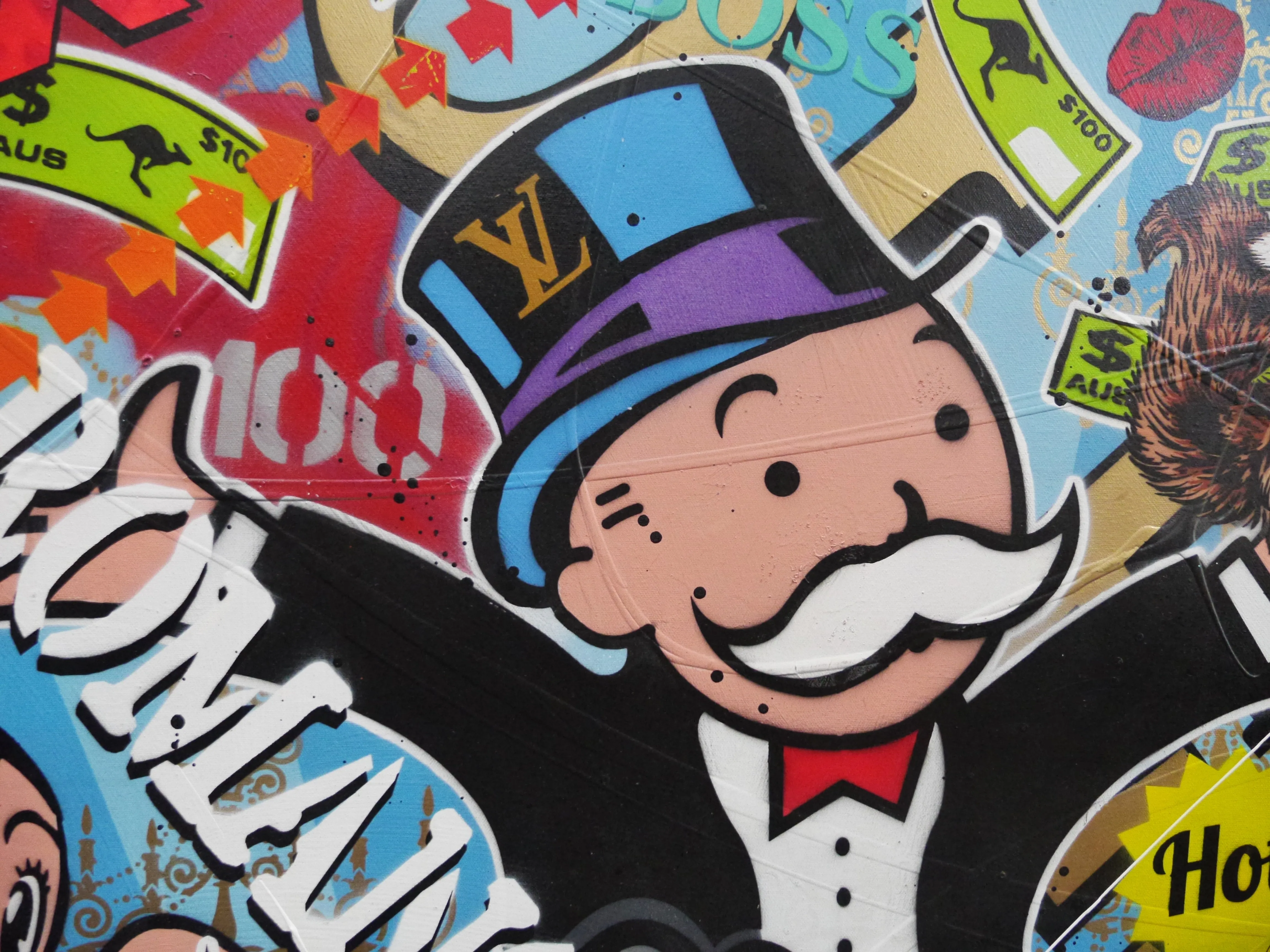 Money Bags 120cm x 150cm Monopoly Man Textured Urban Pop Art Painting (SOLD)