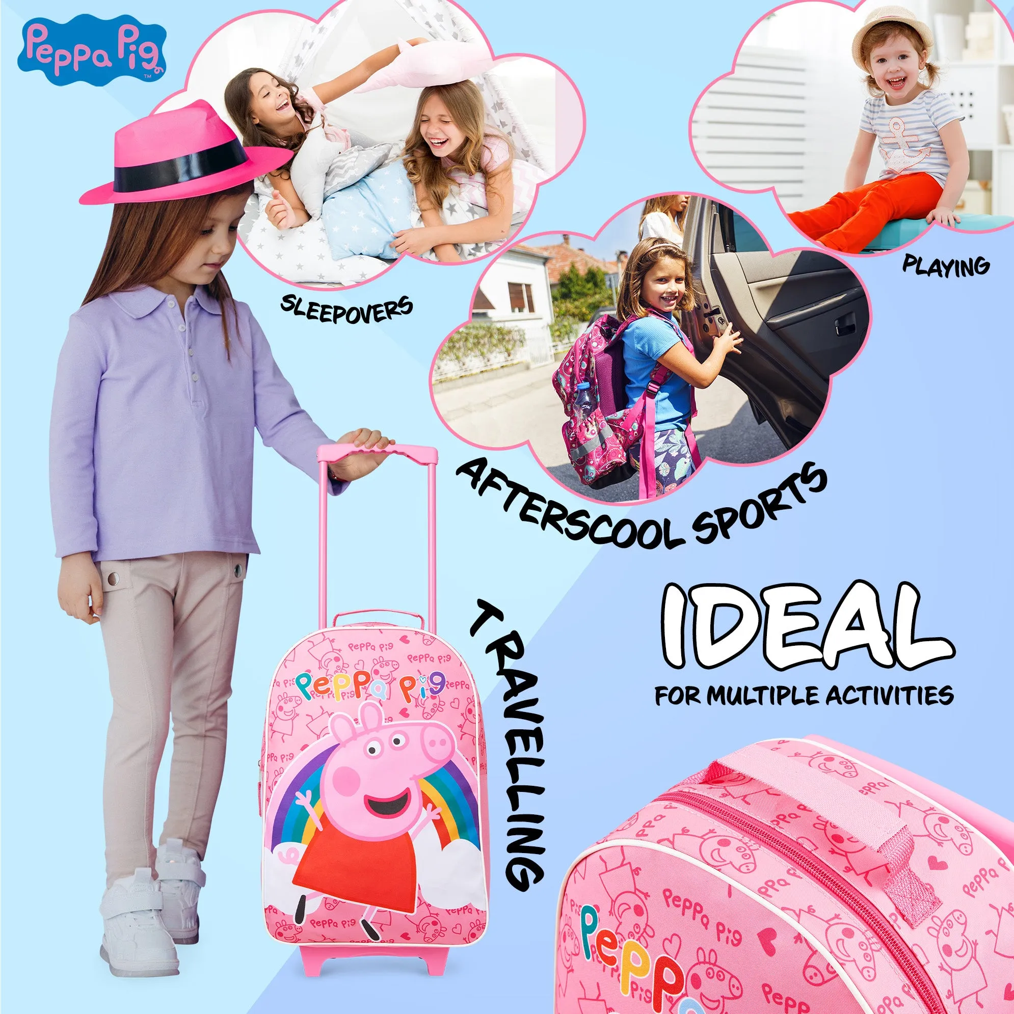 Peppa Pig Suitcase for Girls Carry On Travel Bag with Wheels