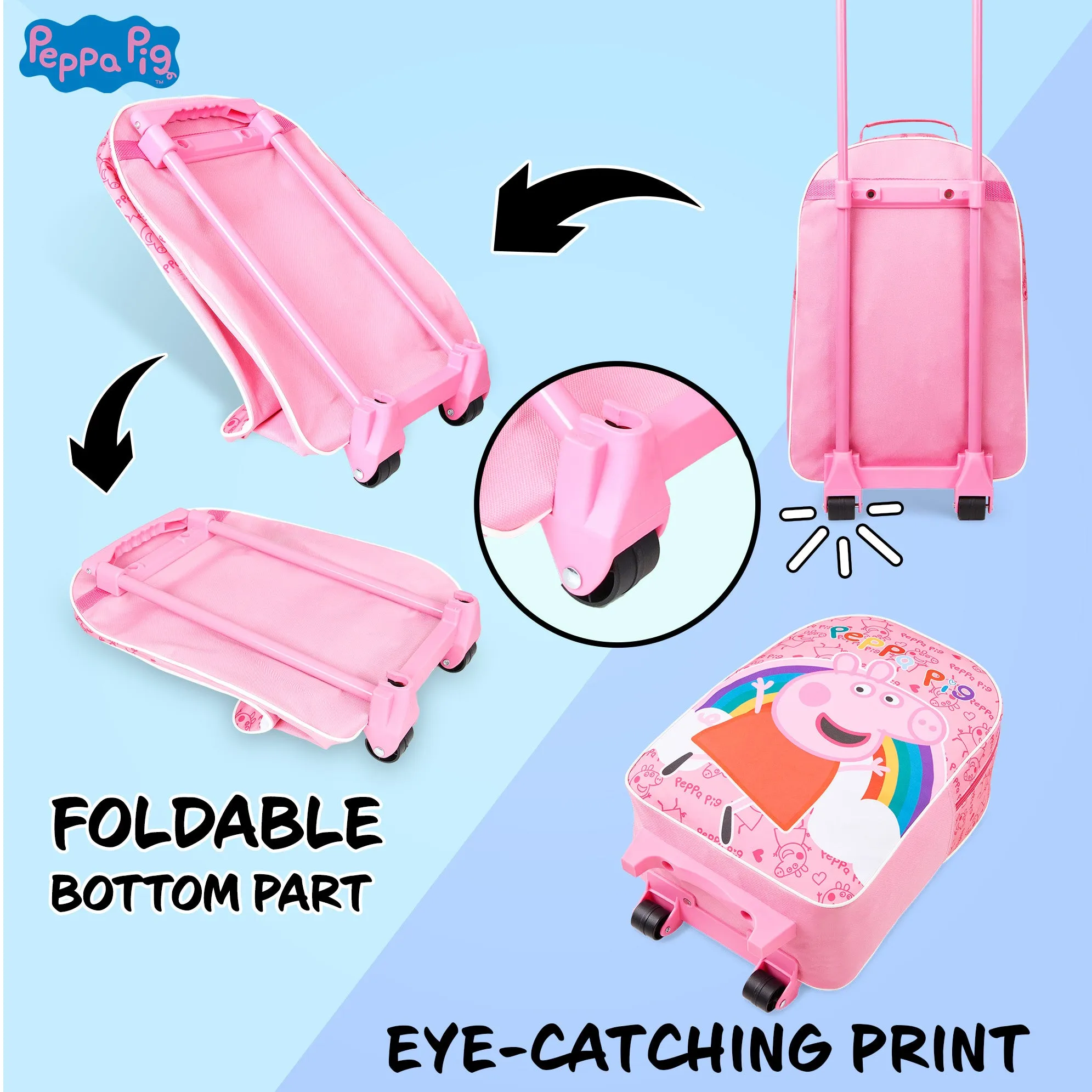 Peppa Pig Suitcase for Girls Carry On Travel Bag with Wheels