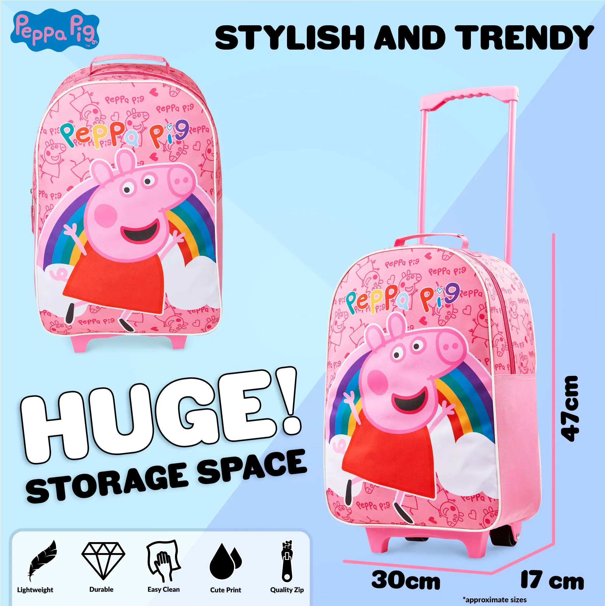 Peppa Pig Suitcase for Girls Carry On Travel Bag with Wheels