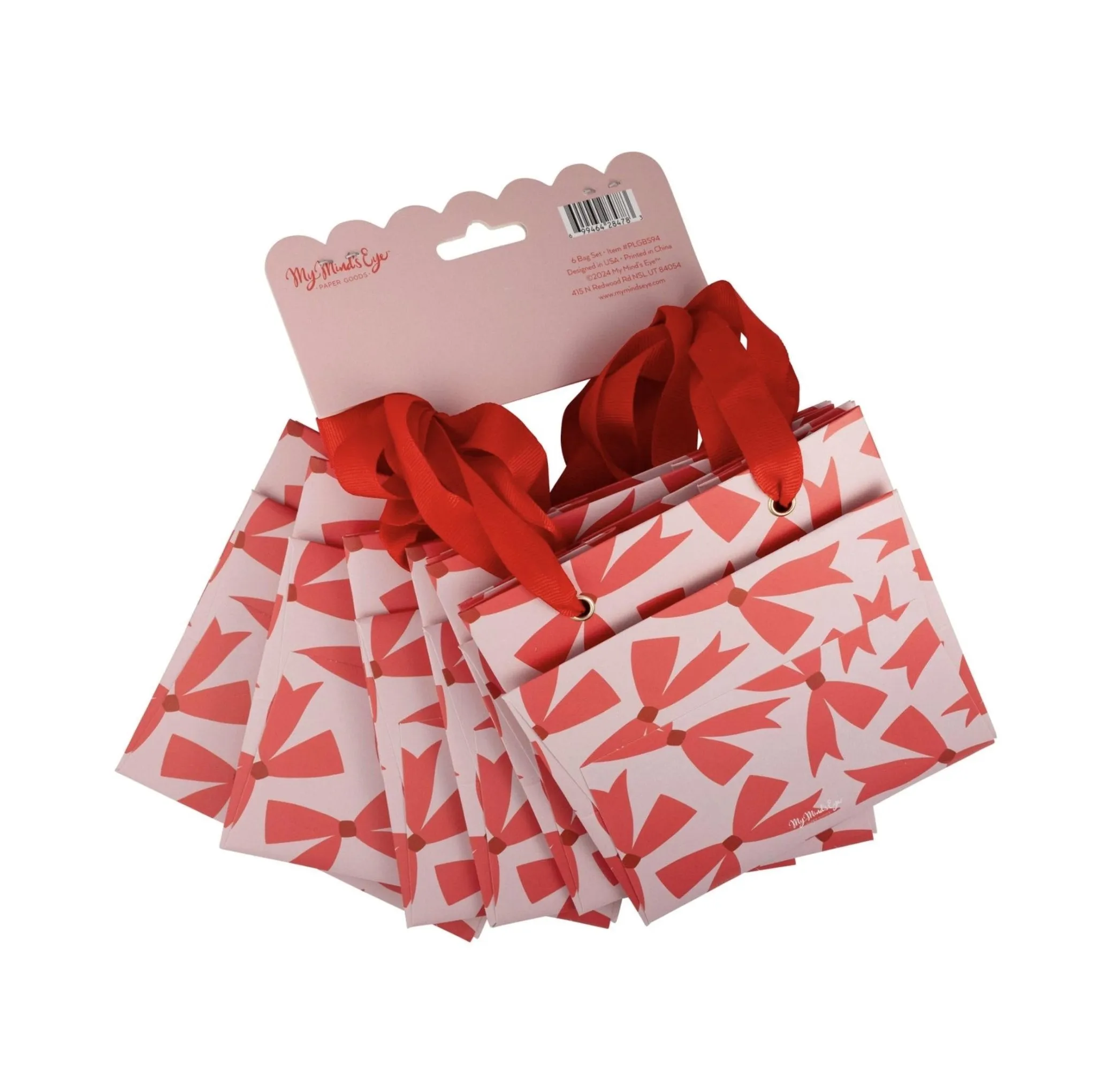 Pink & Red Bow Gift Bags x6