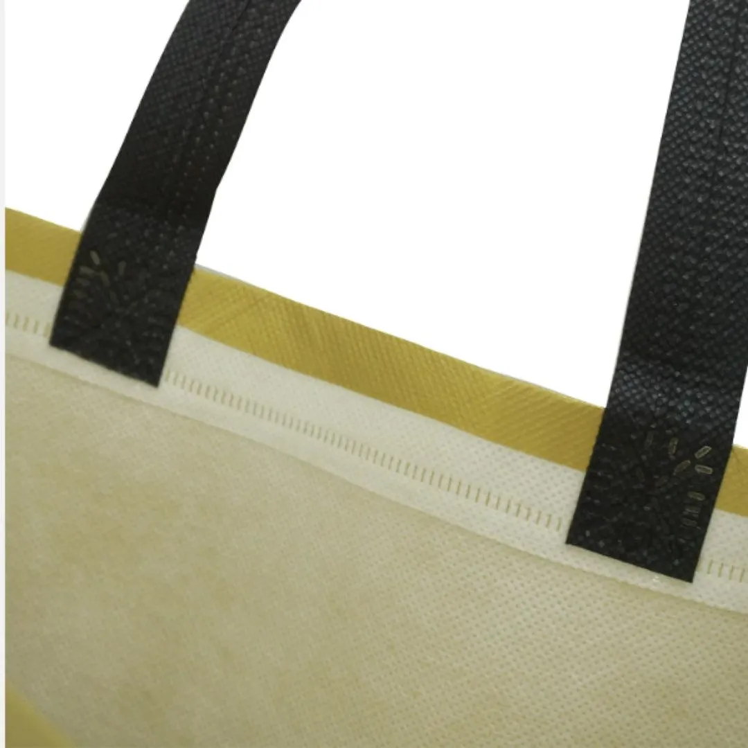 PVC Lamination Bags |Golden Bag with Black Handles | Non Woven Design | Pack of 25 |
