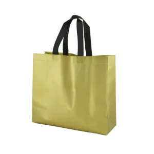 PVC Lamination Bags |Golden Bag with Black Handles | Non Woven Design | Pack of 25 |