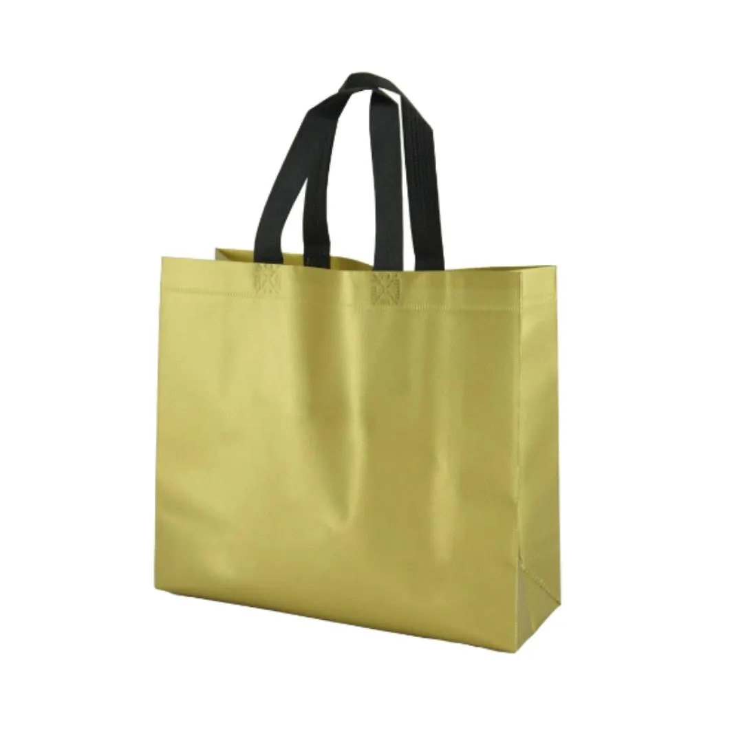 PVC Lamination Bags |Golden Bag with Black Handles | Non Woven Design | Pack of 25 |