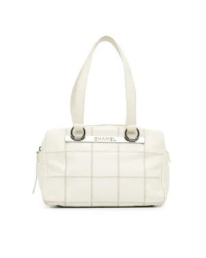 Quilted Leather Shoulder Bag with Top Zip Closure