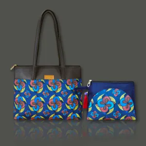 Red Blue Flower Kollam Tote/Pouch Combo
