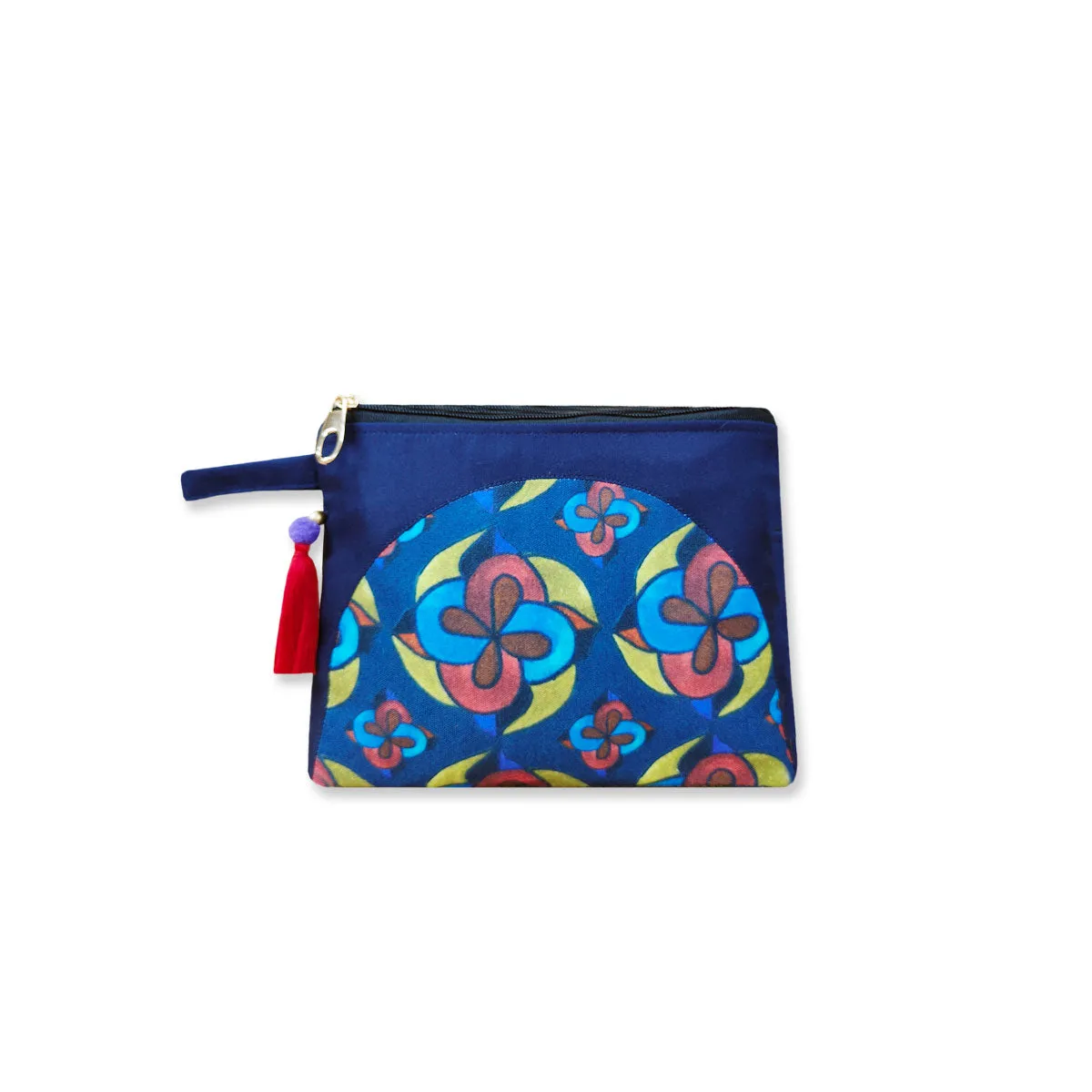 Red Blue Flower Kollam Tote/Pouch Combo