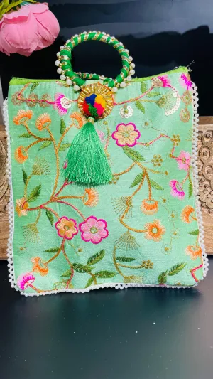 Sage Green Festive Potli Drawstring Bag