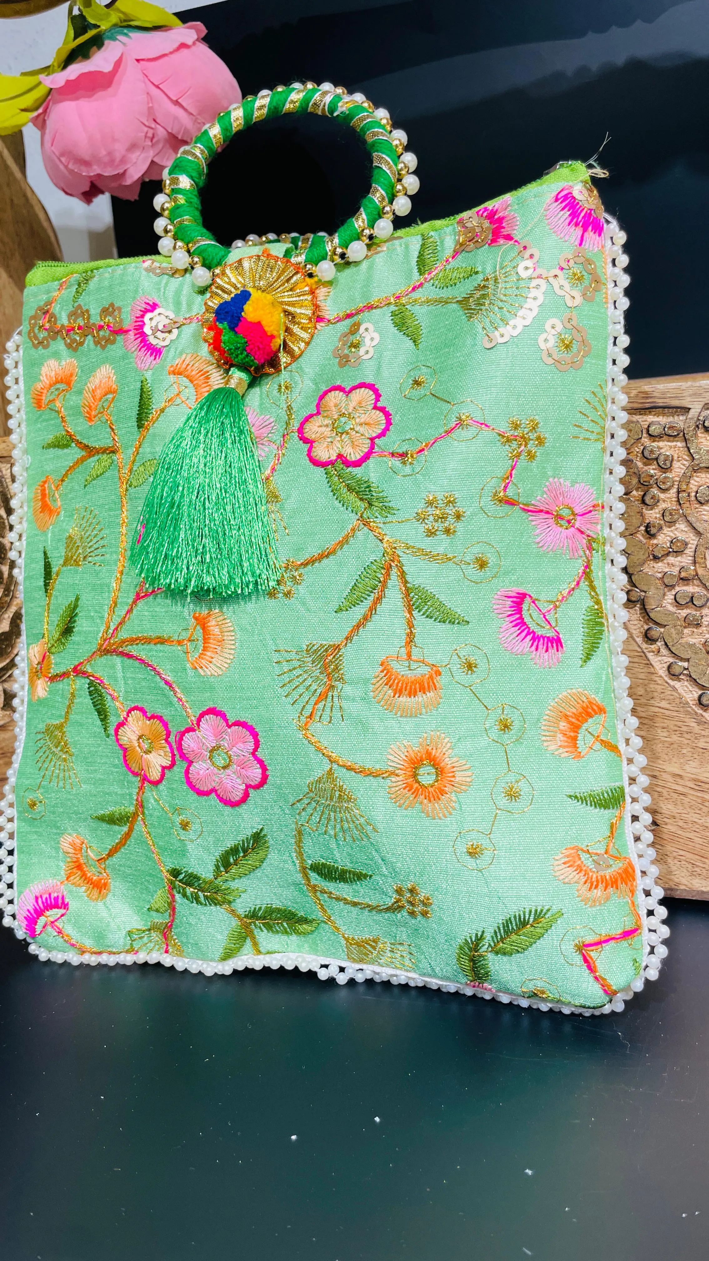 Sage Green Festive Potli Drawstring Bag