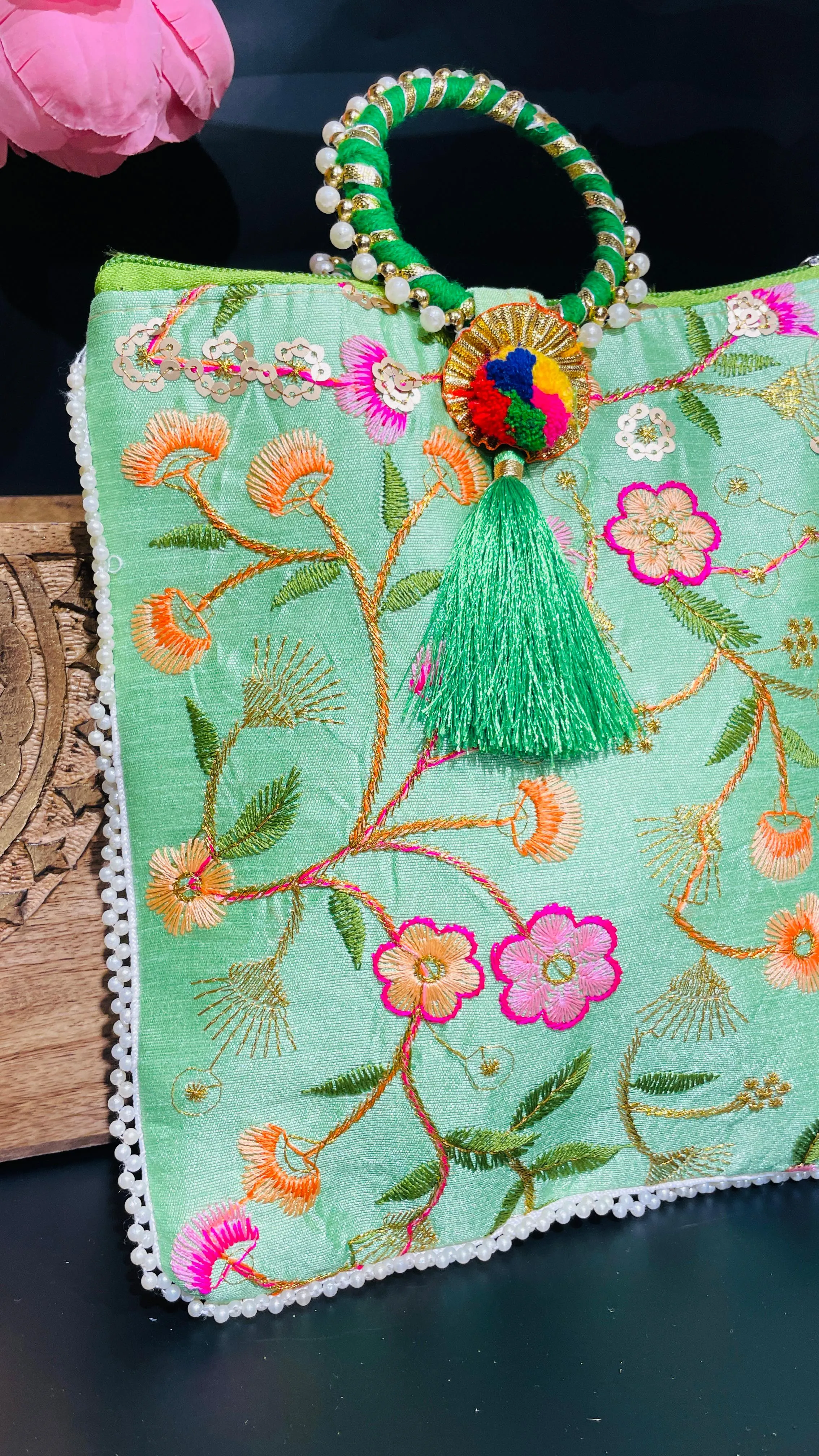 Sage Green Festive Potli Drawstring Bag