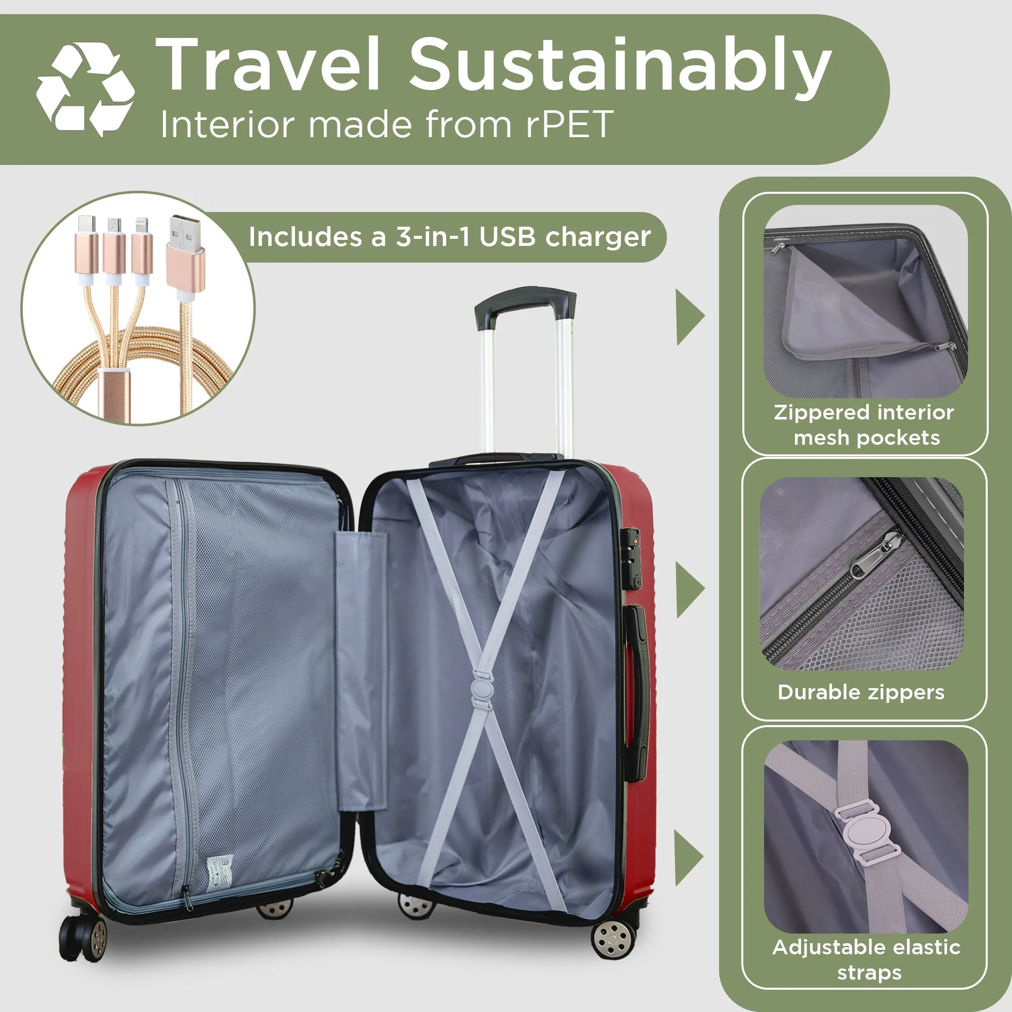 Santorini Hardshell Luggage - 360 Spinner Wheels
