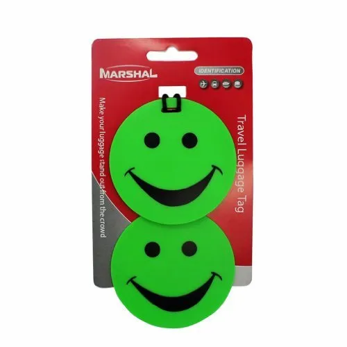 Set of 2 Green Smiley luggage Tag for Travel By Marshal