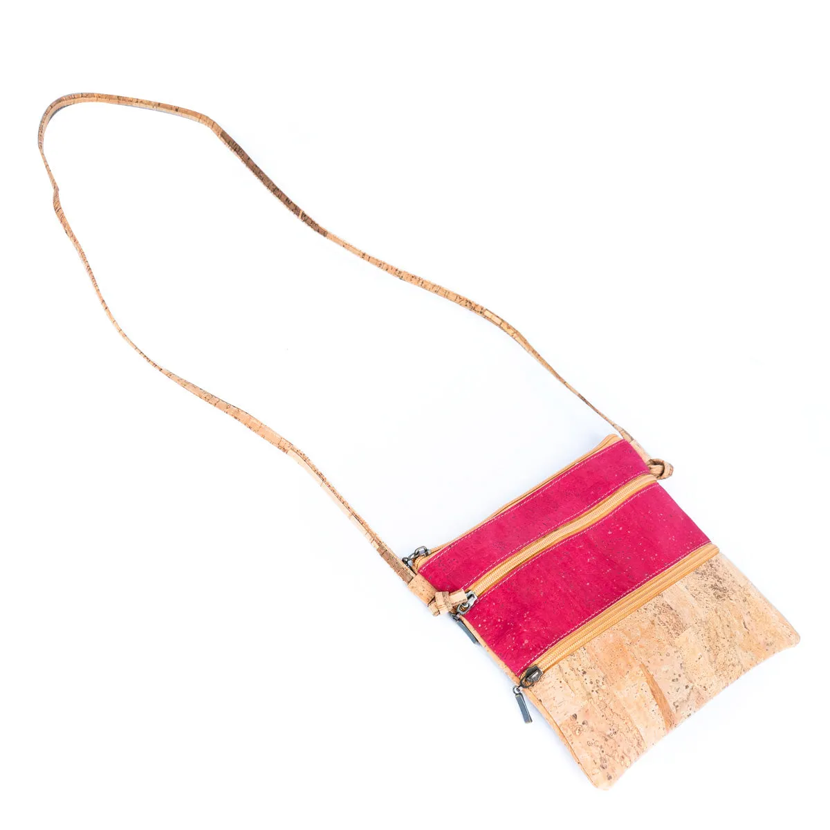 Solid Color Block Triple Zip Women's Cork Crossbody Bag BAGP-237A