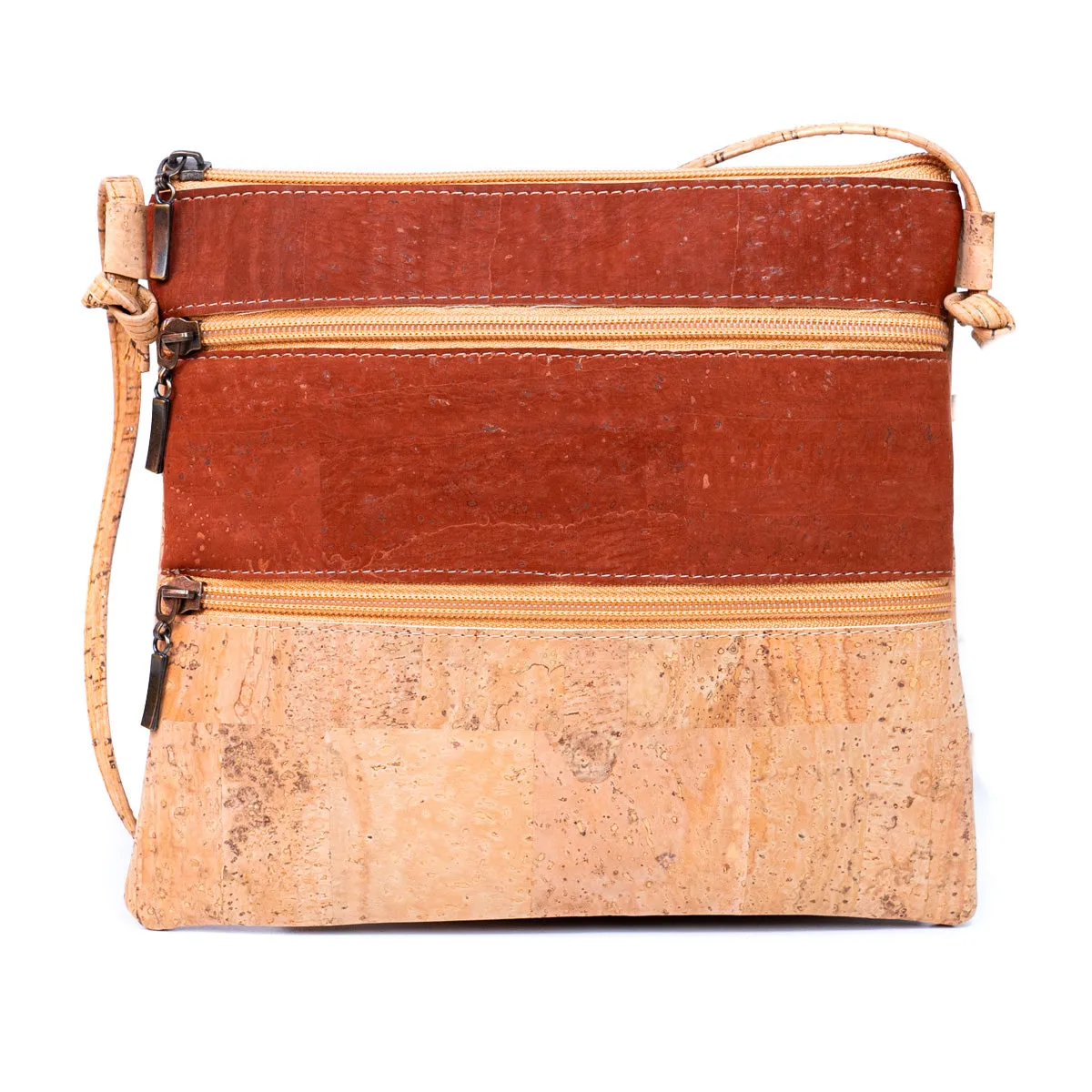 Solid Color Block Triple Zip Women's Cork Crossbody Bag BAGP-237A