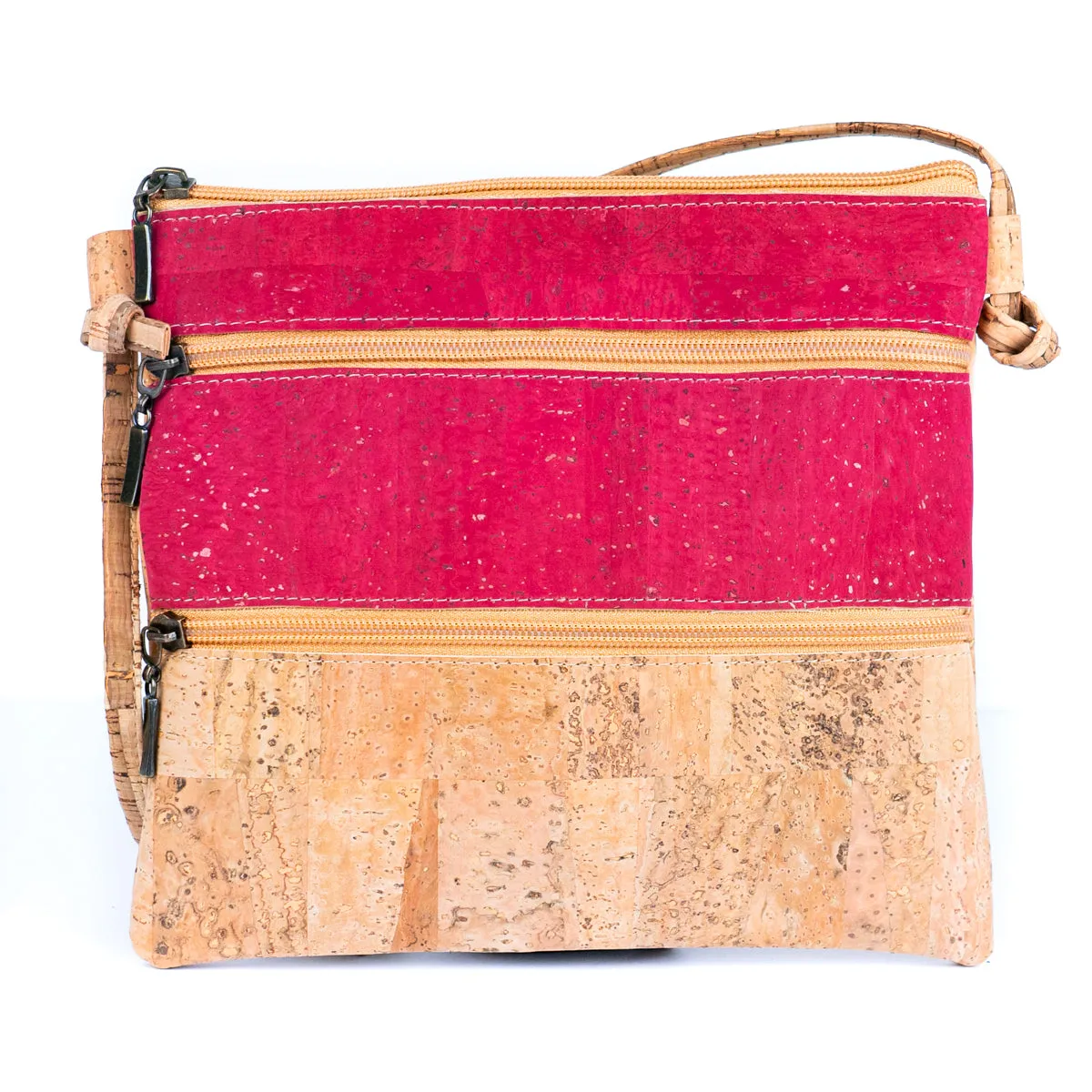 Solid Color Block Triple Zip Women's Cork Crossbody Bag BAGP-237A