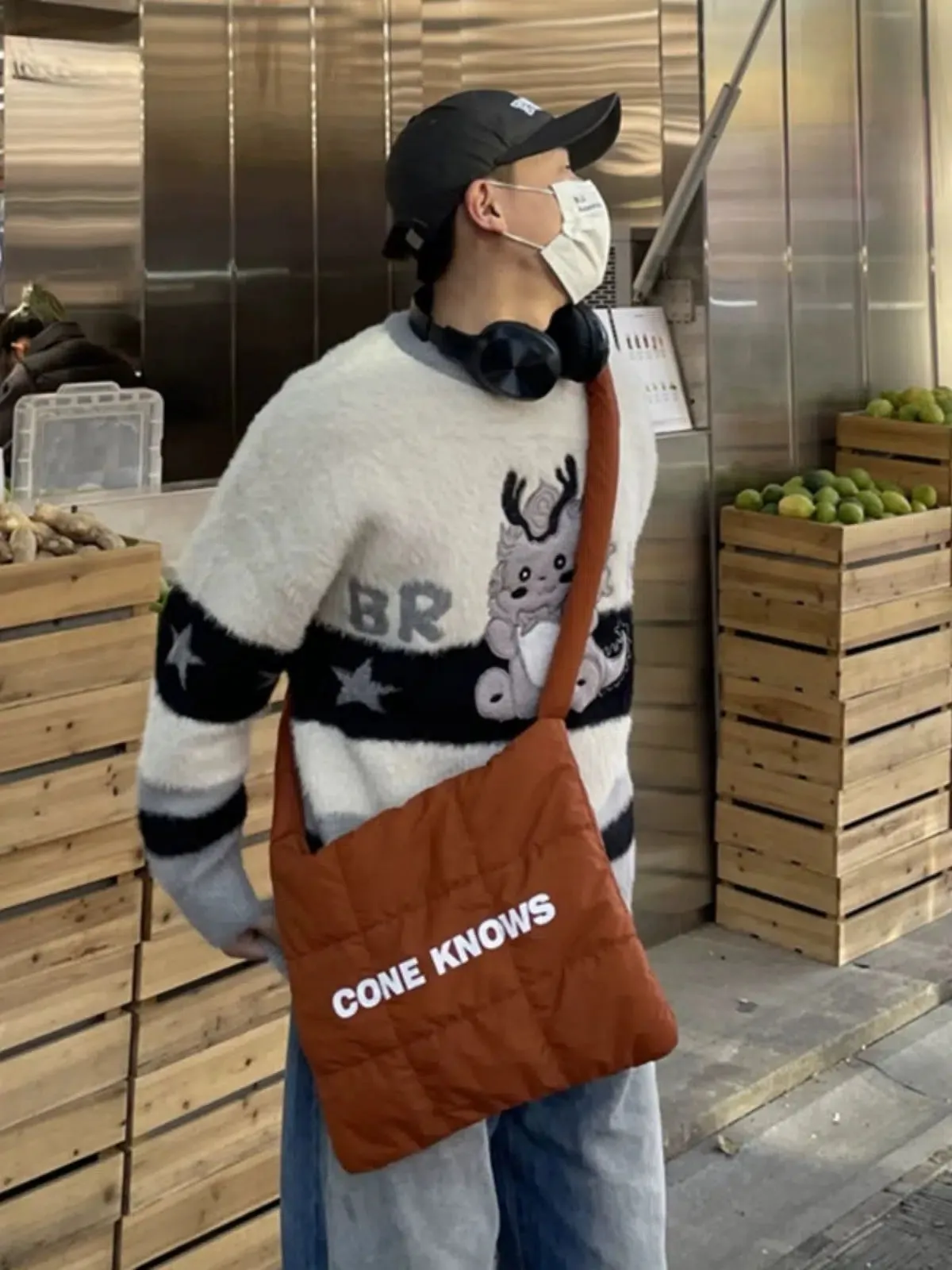 Text Print Casual Quilted Shoulder Bag