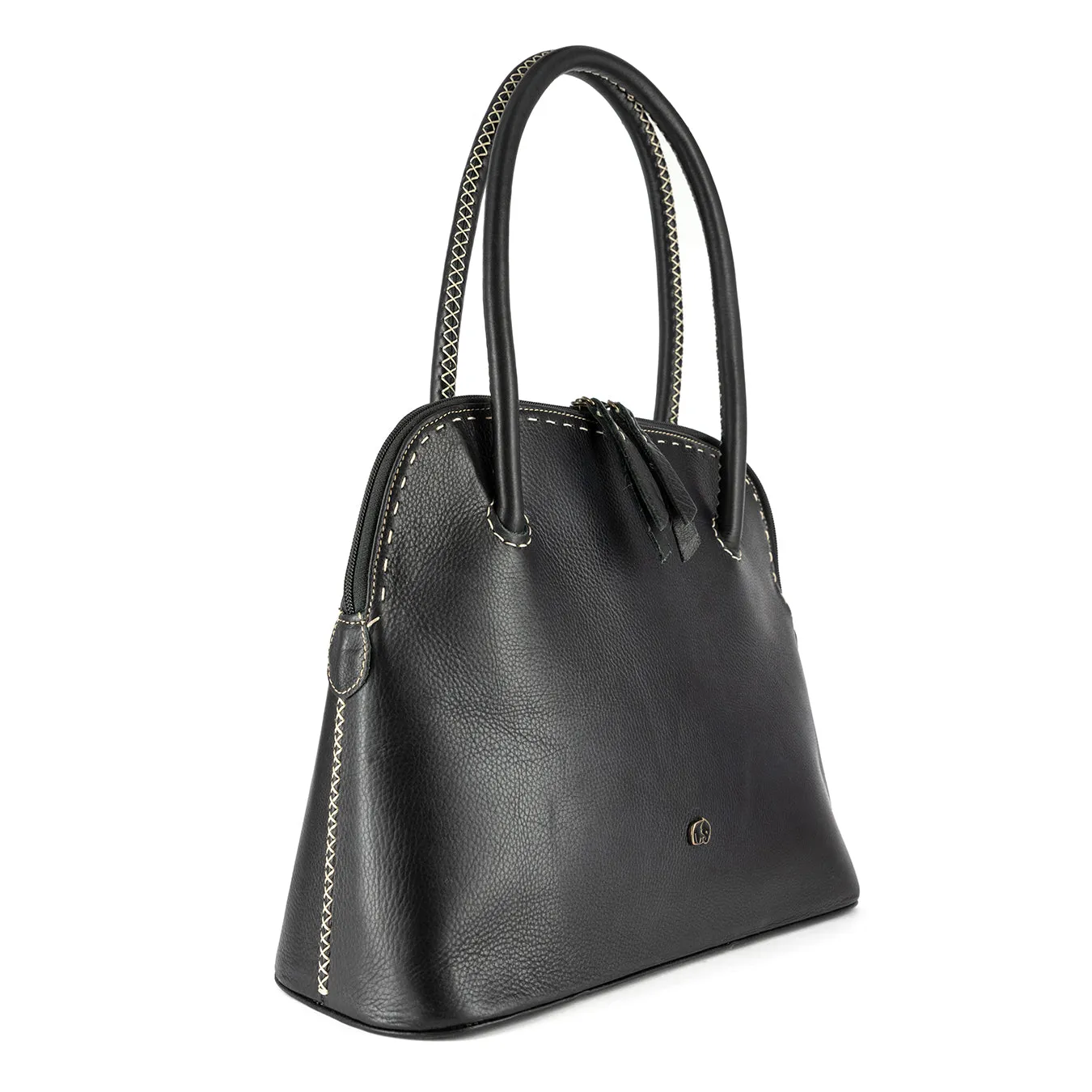 Thina : Ladies Leather Shopper Handbag in Black Delta