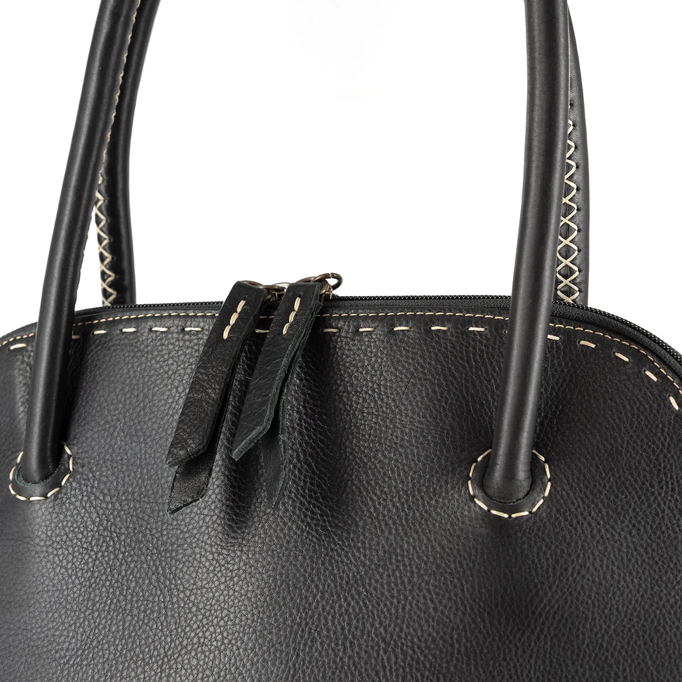 Thina : Ladies Leather Shopper Handbag in Black Delta