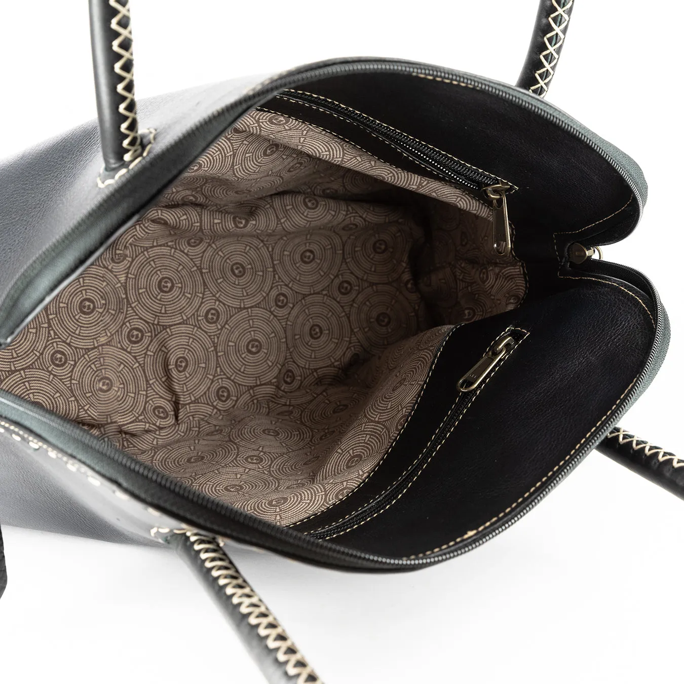 Thina : Ladies Leather Shopper Handbag in Black Delta