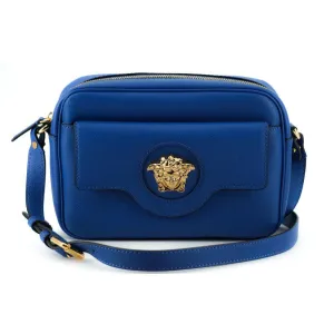 Versace Elegant Blue Calf Leather Camera Case Bag