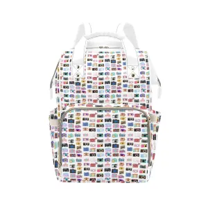 Vintage Cameras White Multi Function Backpack with White Handles